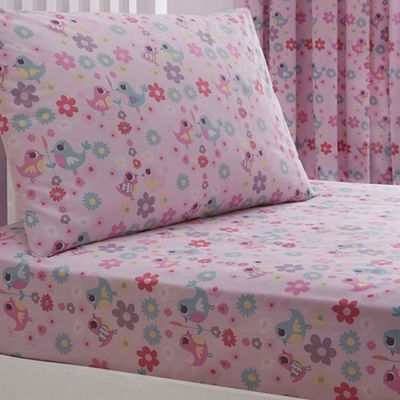 Kids' pink 'Little Owl and Friends' fitted sheet and pillow case set